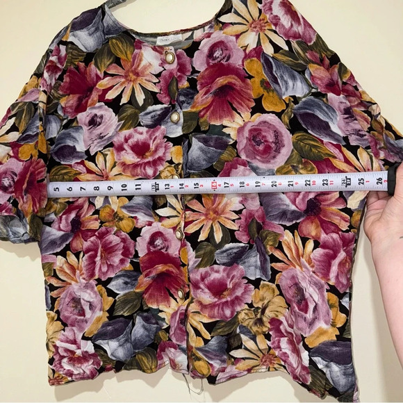 Women’s Vintage Premieře Classe Floral Grandma Pearl Gold Button Down 3/4 Blouse - Picture 12 of 15